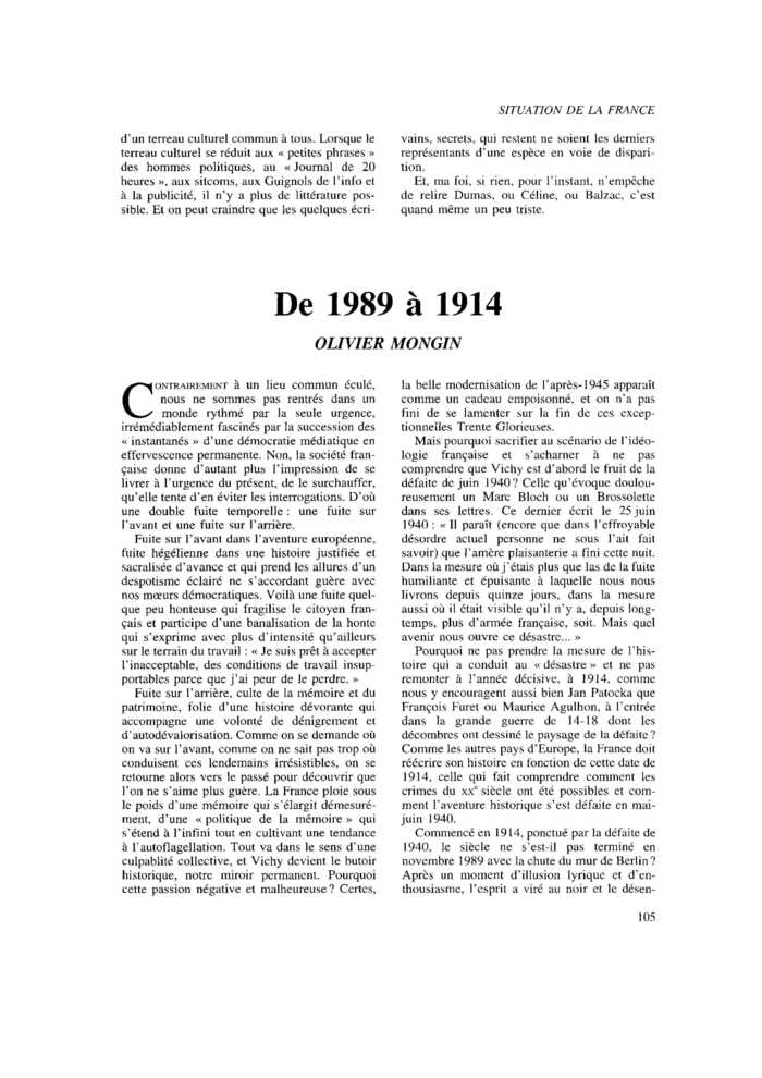 De 1989 à 1914
 – page 1