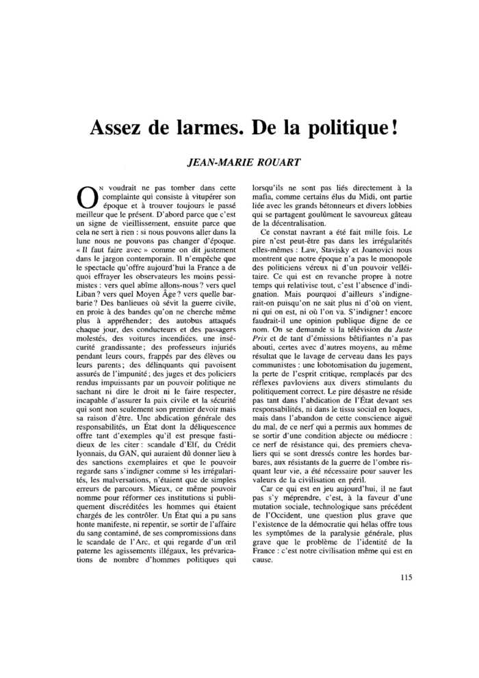 Assez de larmes. De la politique !
 – page 1