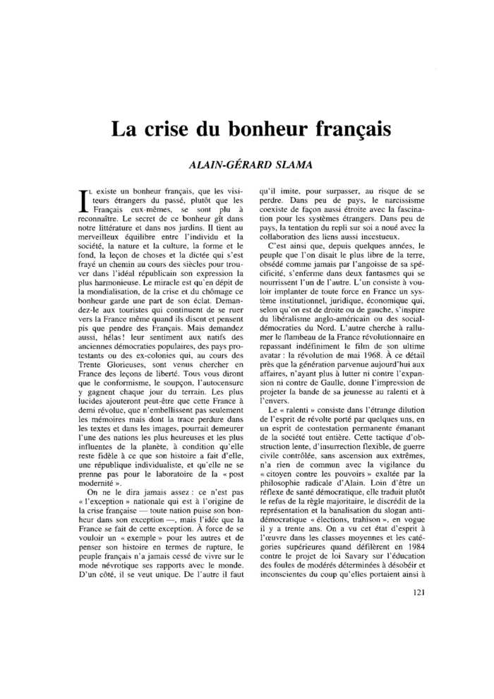 La crise du bonheur français
 – page 1