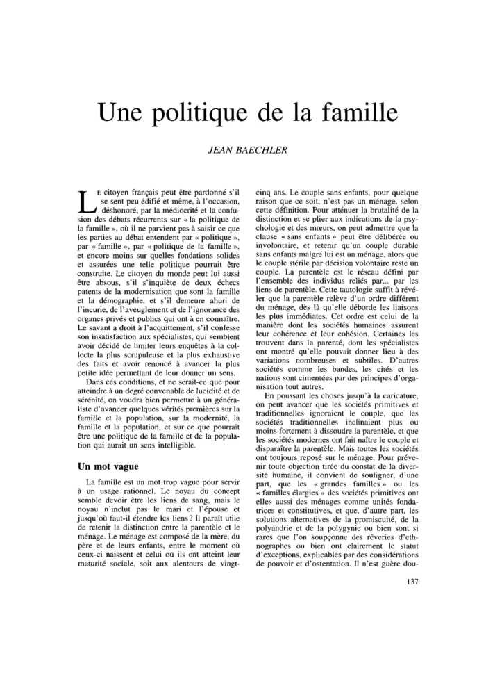 Une politique de la famille
 – page 1