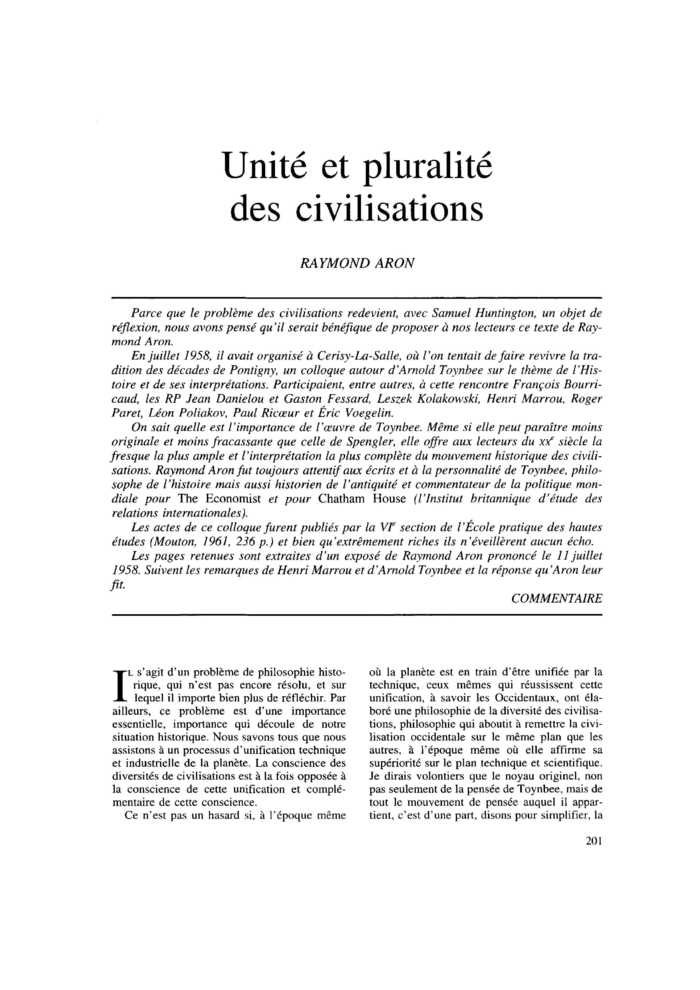 Unité et pluralité des civilisations
 – page 1