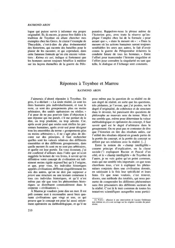 Réponses à Toynbee et Marrou
 – page 1