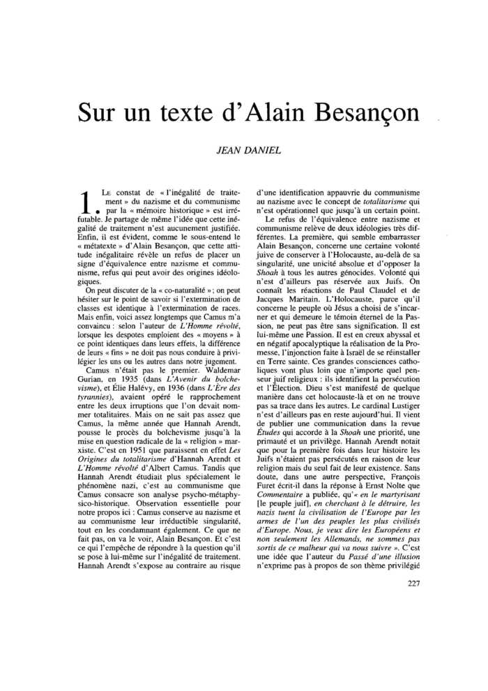 Sur un texte d’Alain Besançon
 – page 1