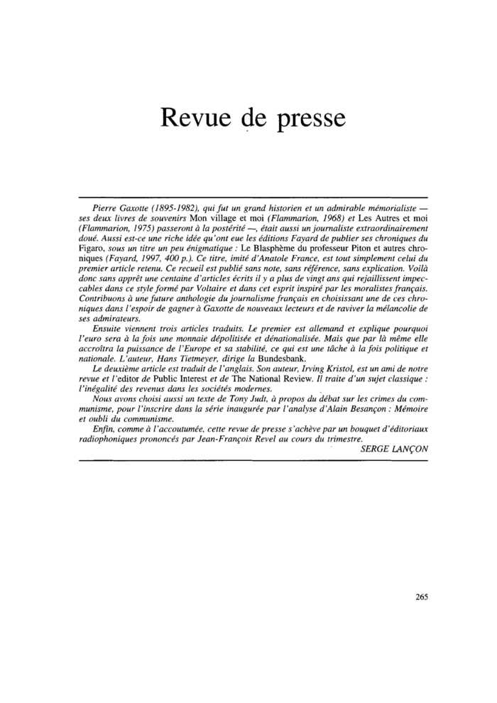 Revue de presse
 – page 1