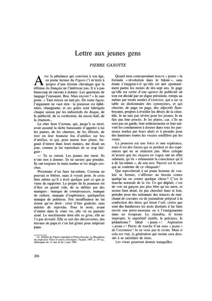 Lettre aux jeunes gens
 – page 1