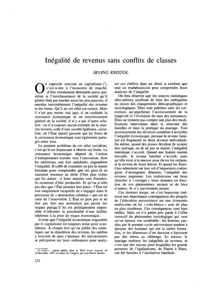 Inégalité de revenus sans conflits de classes
 – page 1