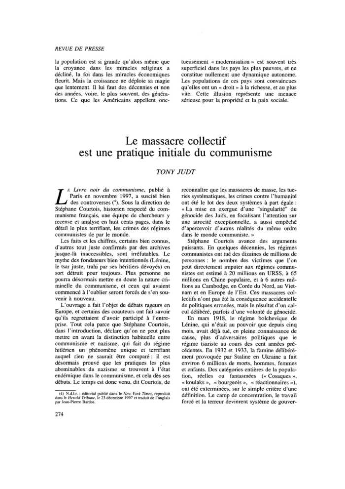 Le massacre collectif est une pratique initiale du communisme
 – page 1
