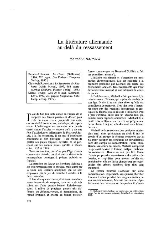 La littérature allemande au-delà du ressassement
 – page 1