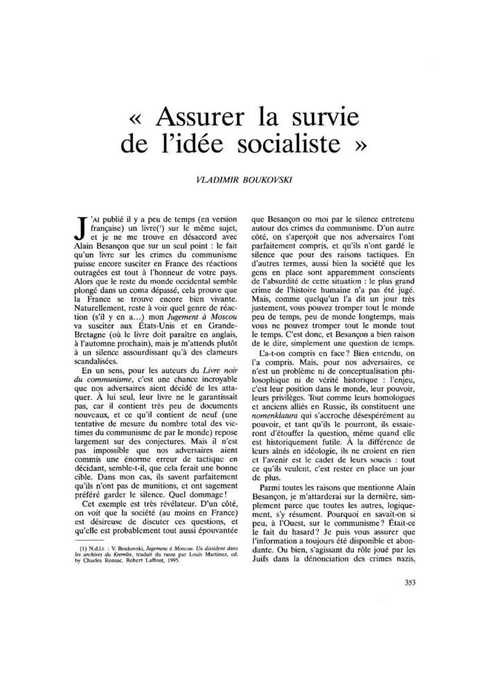« Assurer la survie de l’idée socialiste »
 – page 1