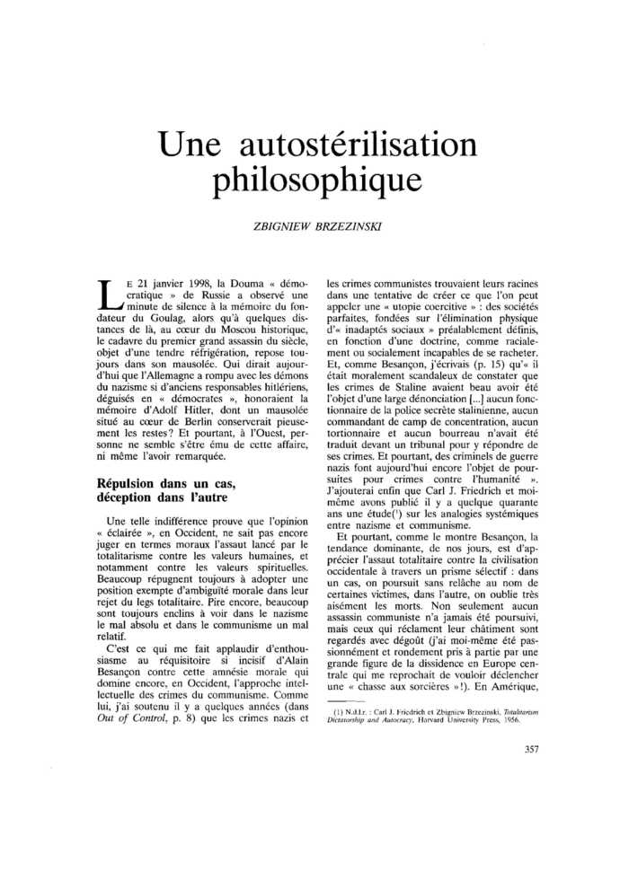 Une autostérilisation philosophique
 – page 1