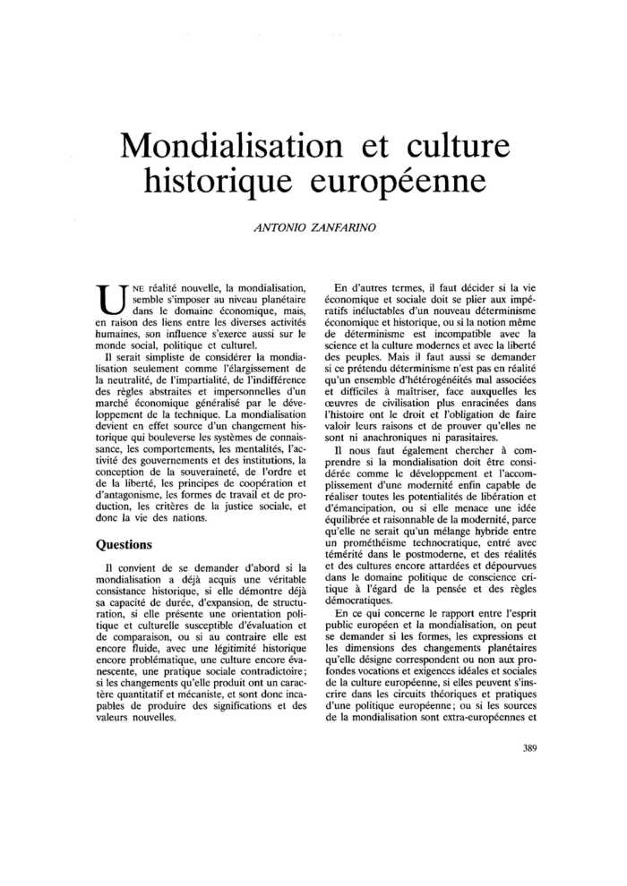 Mondialisation et culture historique européenne
 – page 1