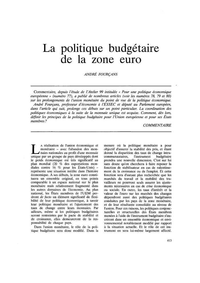 La politique budgétaire de la zone euro
 – page 1