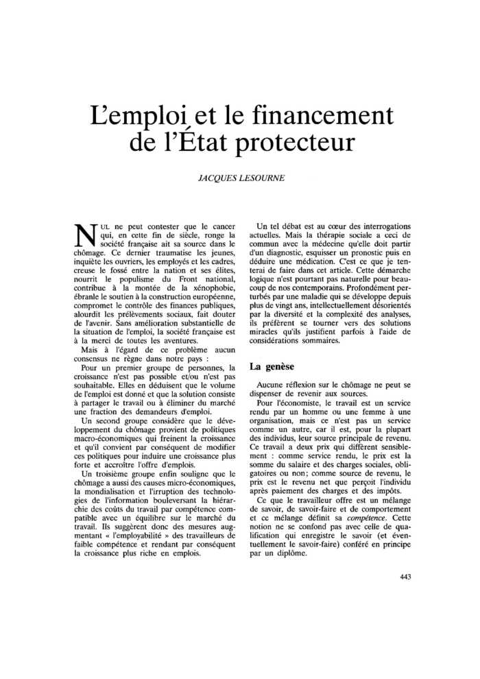 L’emploi et le financement de l’État protecteur
 – page 1