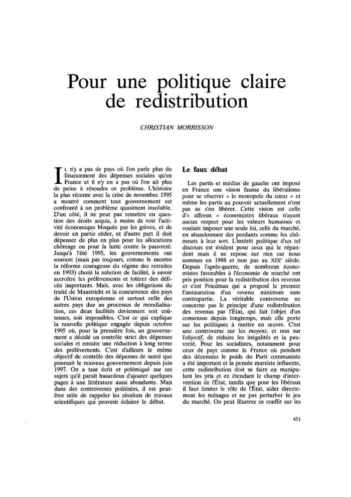 Pour une politique claire de redistribution
 – page 1