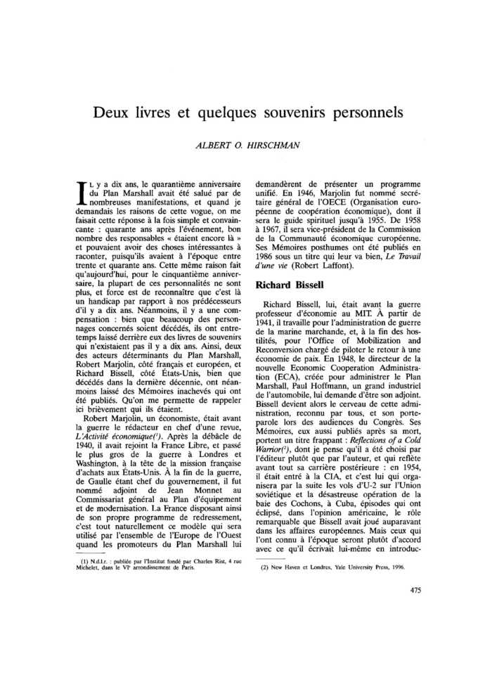 Deux livres et quelques souvenirs personnels
 – page 1