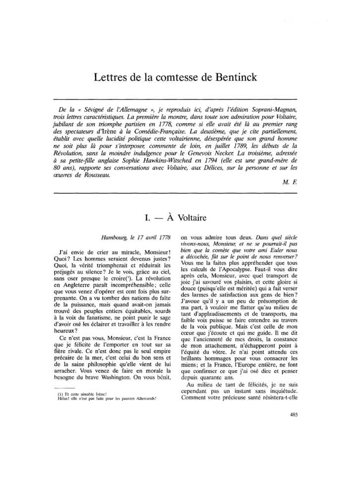 Lettres de la comtesse de Bentinck
 – page 1