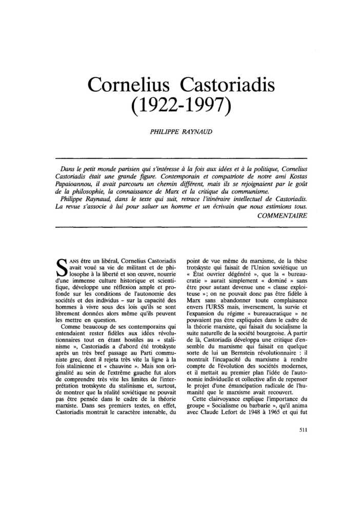 Cornélius Castoriadis (1922-1997)
 – page 1