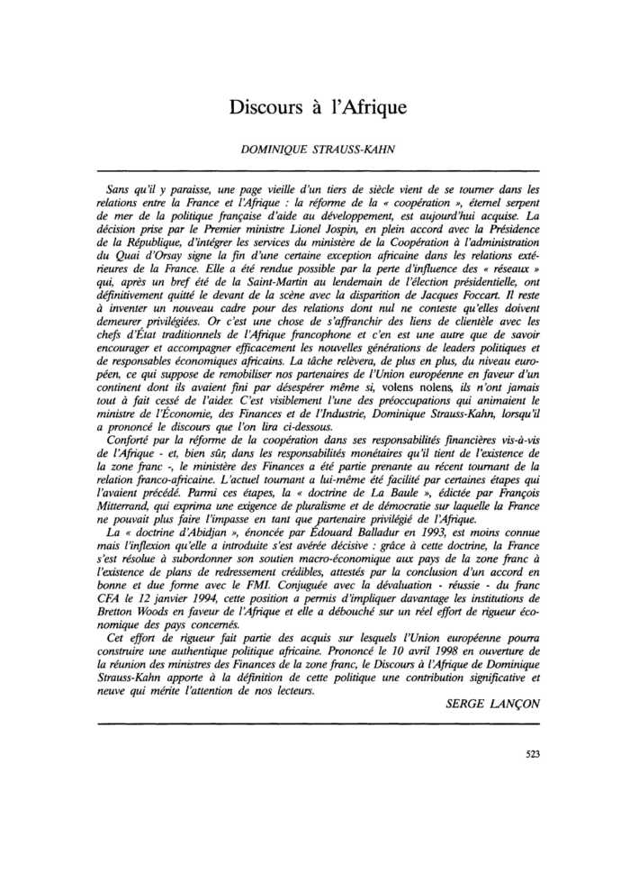 Discours à l’Afrique
 – page 1