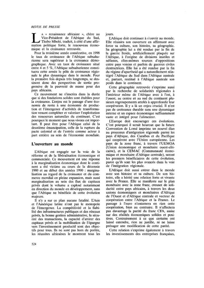 Discours à l’Afrique
 – page 1
