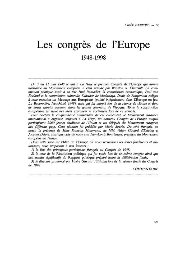 Les congrès de l’Europe
 – page 1