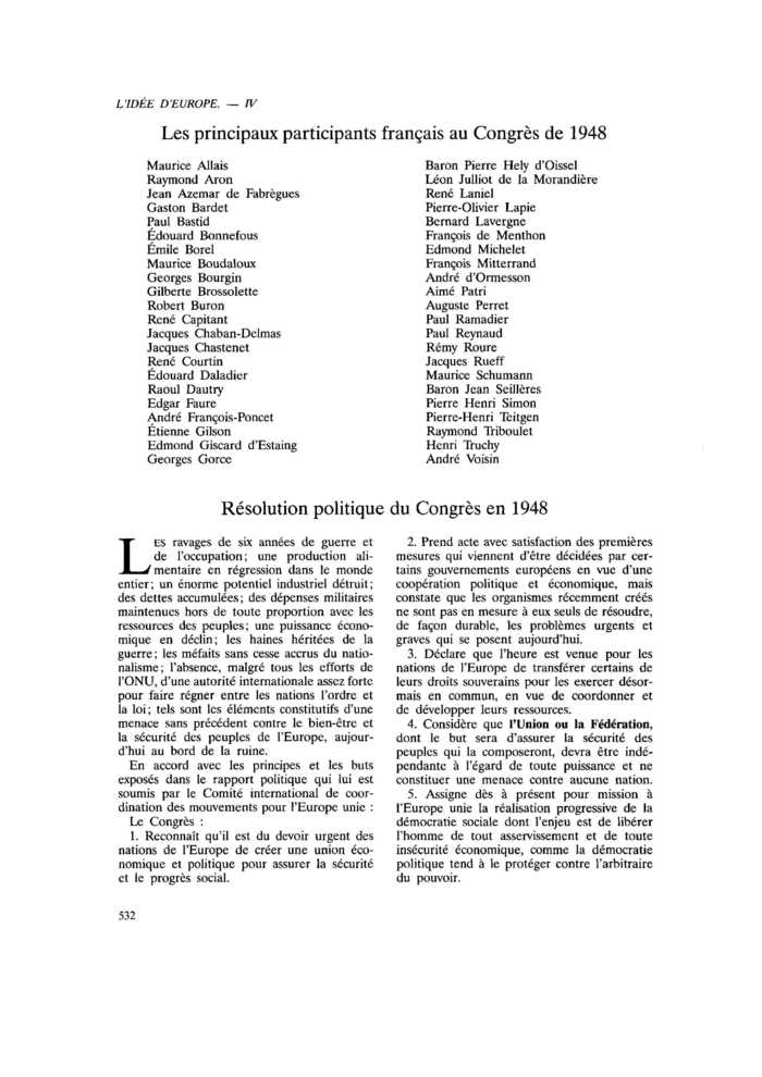 Les principaux participants français au Congrès de 1948
 – page 1
