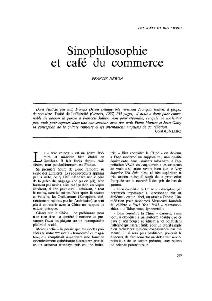 Sinophilosophie et café du commerce
 – page 1