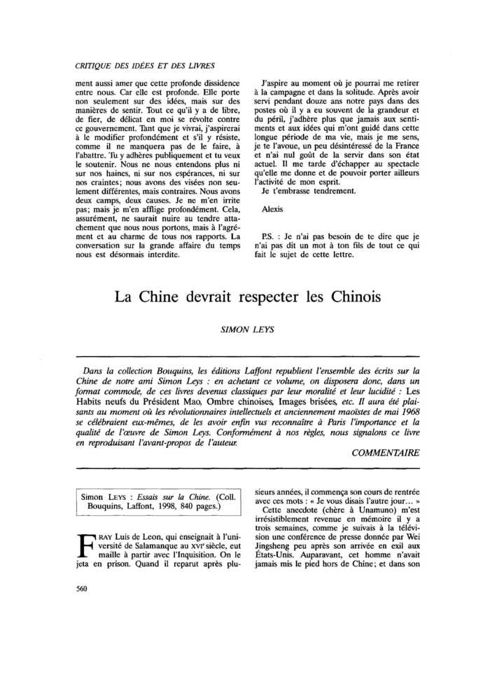 La Chine devrait respecter les Chinois
 – page 1