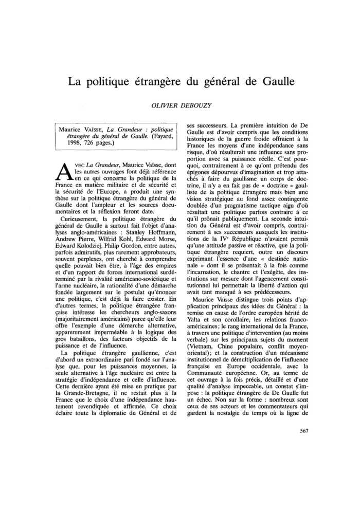 La politique étrangère du général de Gaulle
 – page 1