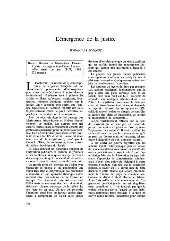 L’émergence de la justice
 – page 1