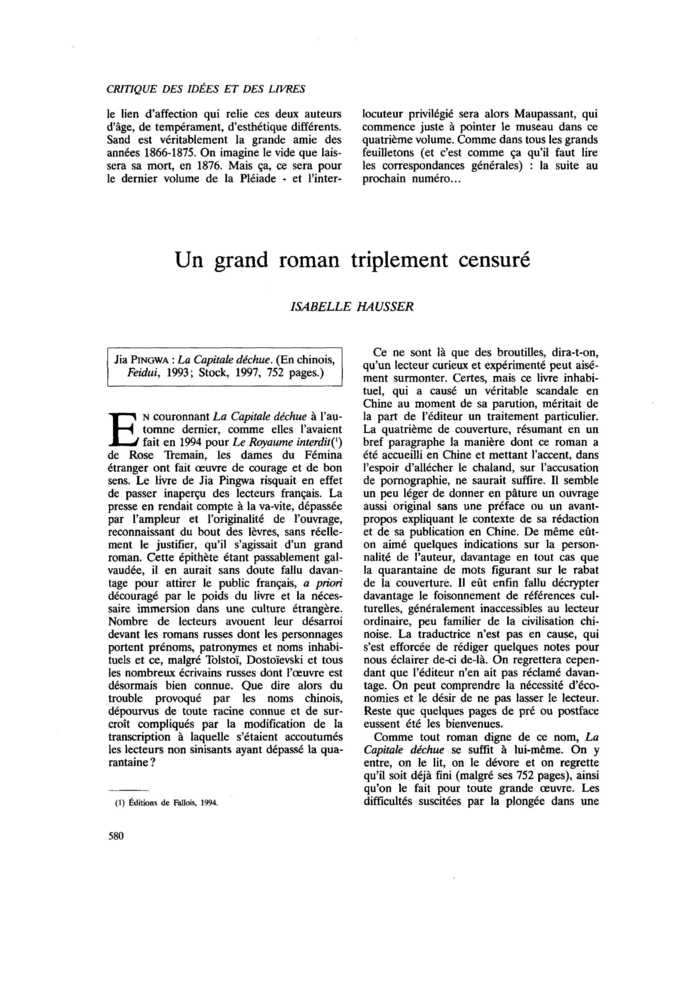 Un grand roman triplement censuré
 – page 1