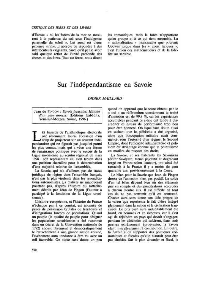 Sur l’indépendantisme en Savoie
 – page 1