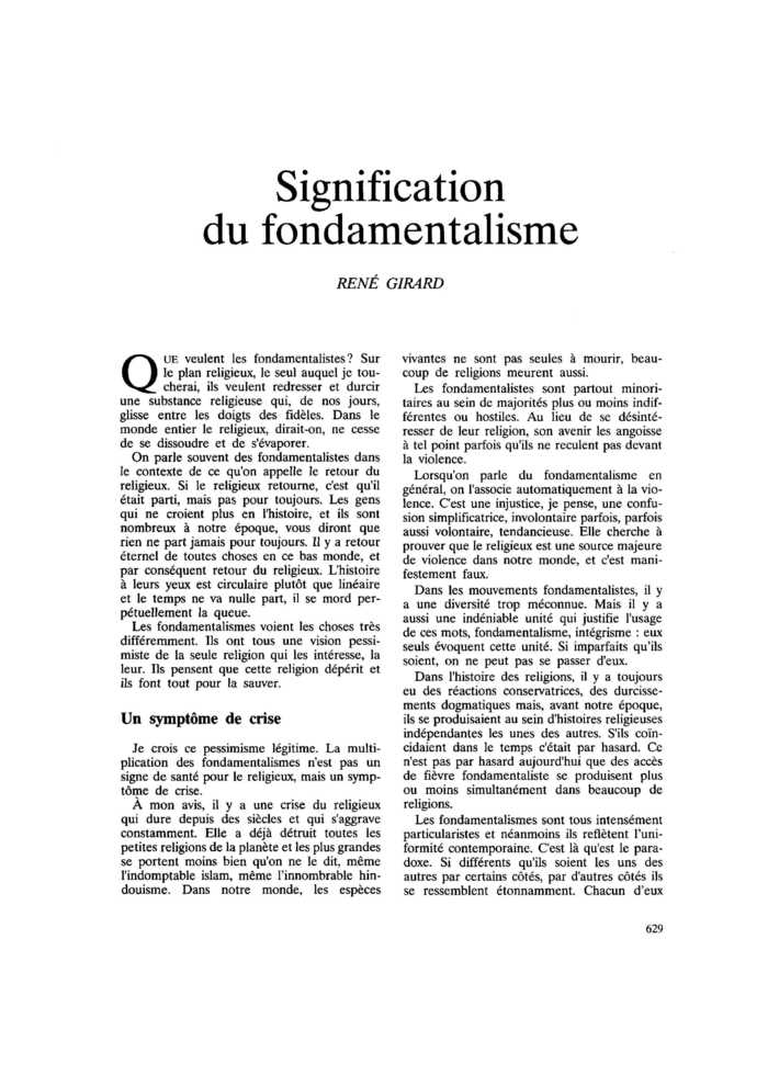 Signification du fondamentalisme
 – page 1