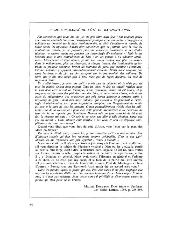JE ME SUIS RANGÉ DU CÔTÉ DE RAYMOND ARON
 – page 1