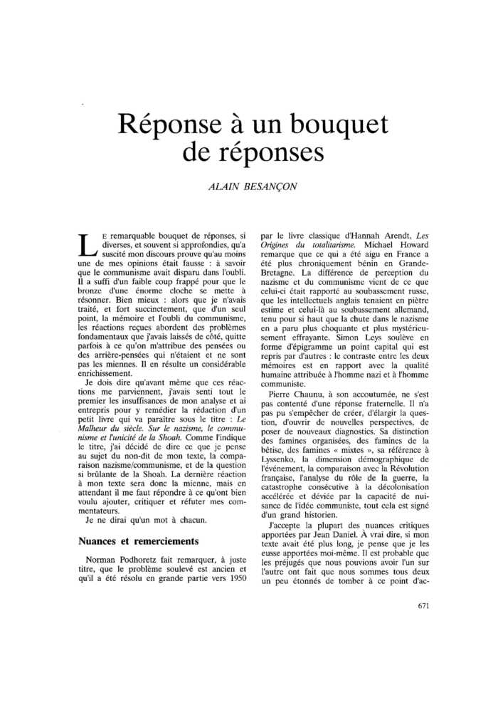 Réponse à un bouquet de réponses
 – page 1