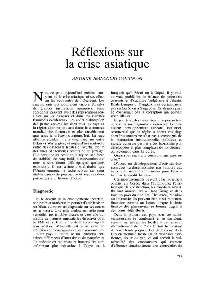 Réflexions sur la crise asiatique
 – page 1