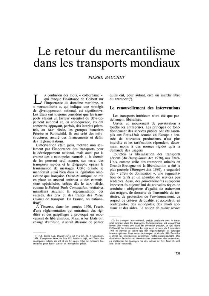 Le retour du mercantilisme dans les transports mondiaux
 – page 1