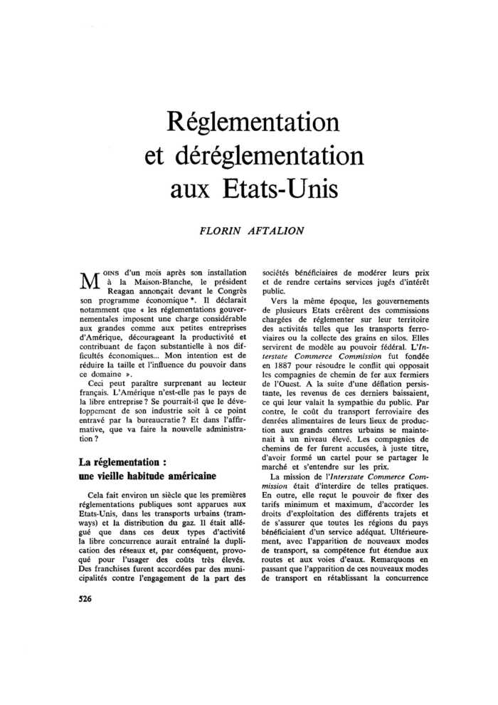 Réglementation et déréglementation aux États-Unis
 – page 1