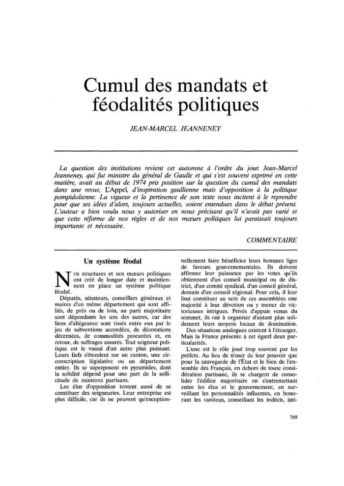 Cumul des mandats et féodalités politiques
 – page 1