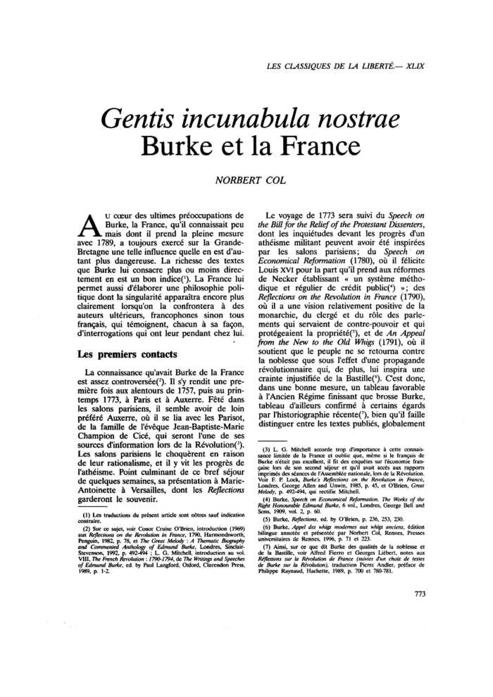 Gentis incunabula nostrae. Burke et la France
 – page 1