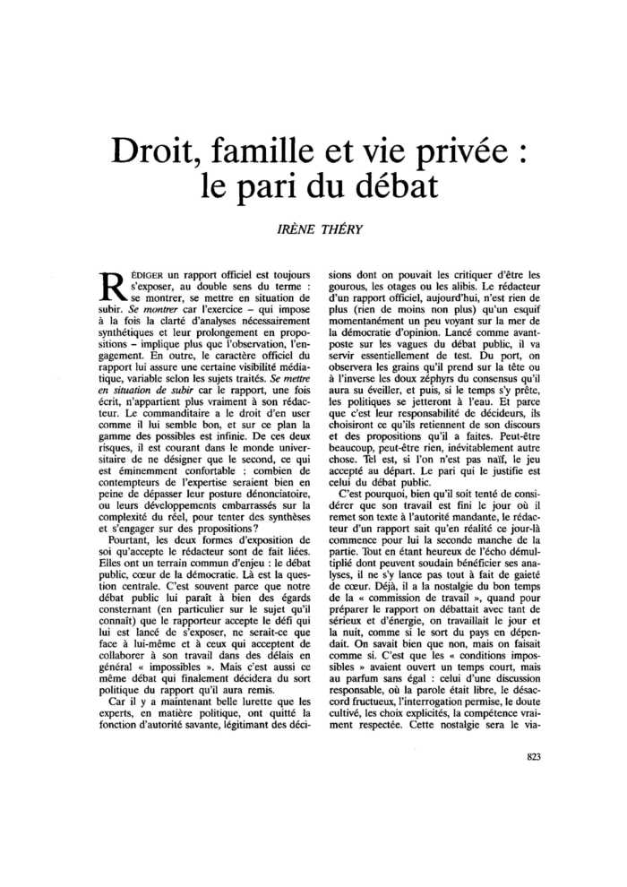 Droit, famille et vie privée le pari du débat
 – page 1