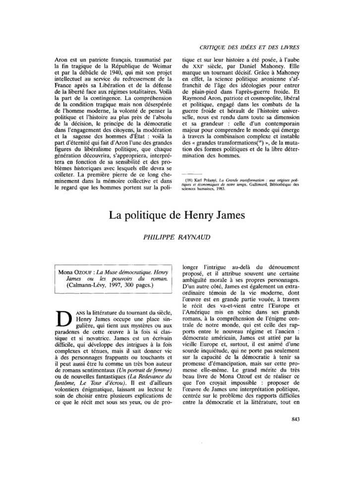 La politique de Henry James
 – page 1