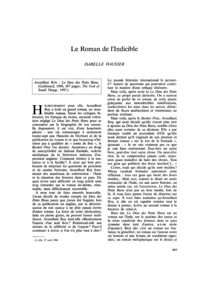 Le Roman de l’Indicible
 – page 1