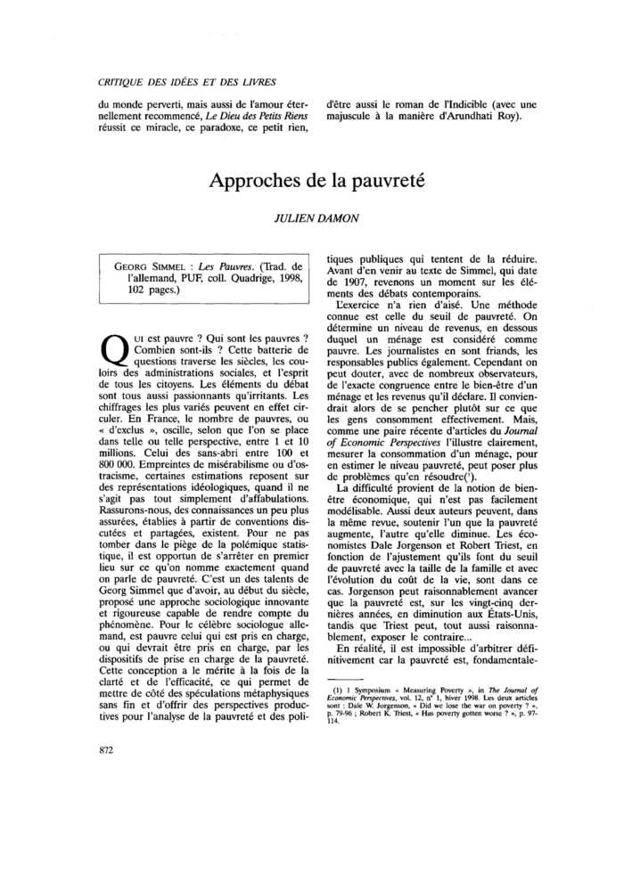 Approches de la pauvreté
 – page 1