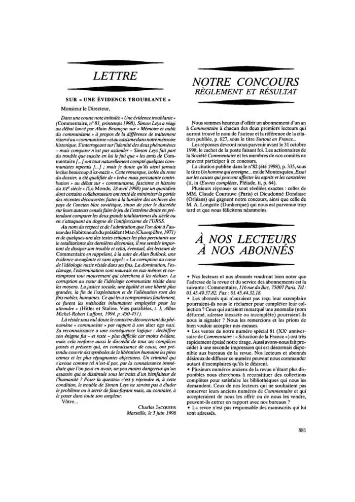 SUR « UNE ÉVIDENCE TROUBLANTE »
 – page 1