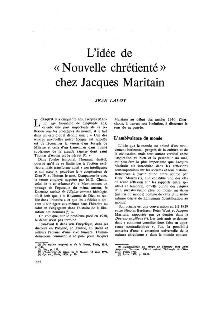 L’idée de « Nouvelle chrétienté » chez Jacques Maritain
 – page 1