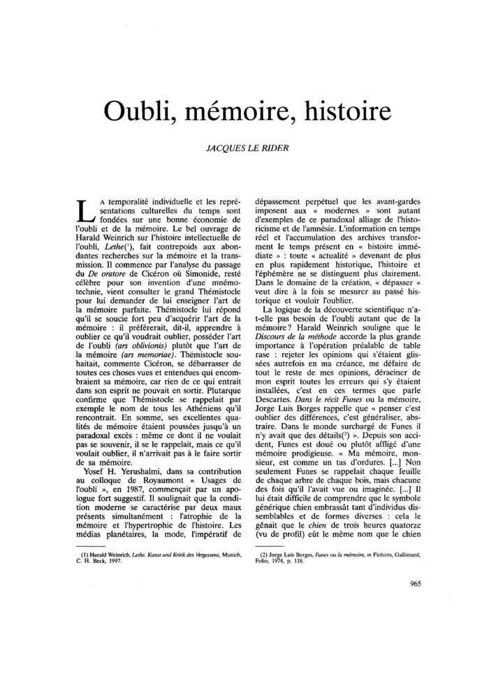 Oubli, mémoire, histoire
 – page 1