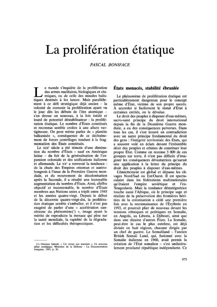 La prolifération étatique
 – page 1