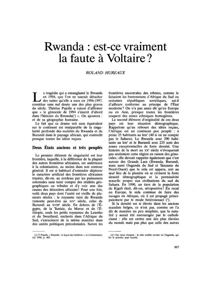 Rwanda : est-ce vraiment la faute à Voltaire ?
 – page 1
