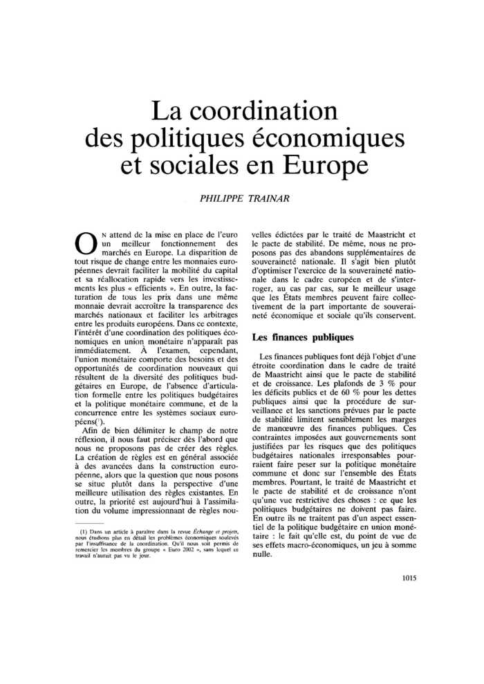 La coordination des politiques économiques et sociales en Europe
 – page 1