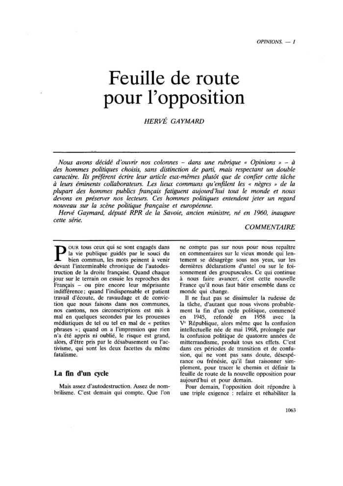 Feuille de route pour l’opposition
 – page 1